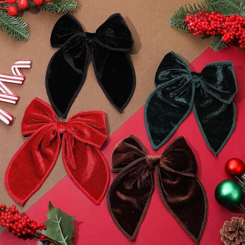 Christmas Hair Bows for Girls, 4 Pcs Velvet Hair Bows Velvet Bow Hair Clips Fable Hair Bows Christmas Hair Accessories for Little Girls Toddler Kids (Medium, 5in) in Kuwait