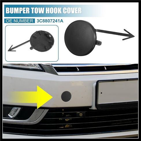 Front Bumper Tow Hook Cover Car Towing Hook Eye Hole Cover Replacement 3C8807241A for Volkswagen Passat CC 2013-2017 Matte Black Durable Material in Saudi Arabia