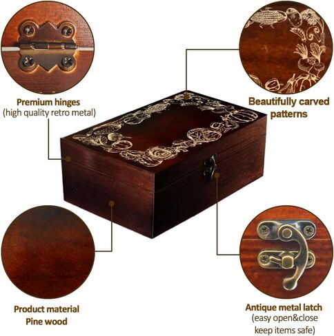 arricraft 1 Pc Wooden Memory Keepsake Box, Sun Moon Tree of Life Engraved Pattern Rectangle Pine Tarot Box for Anniversary Jewelry Board Storage (9.45x5.51x3.54 Inch) in Saudi Arabia