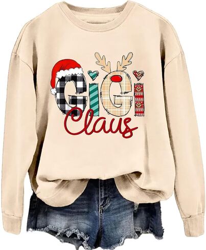Gigi Christmas Sweatshirt Women Grandma Xmas Long Sleeve Shirt Fall Crewneck Graphic Sweater Grandmother Pullover Tops in Saudi Arabia
