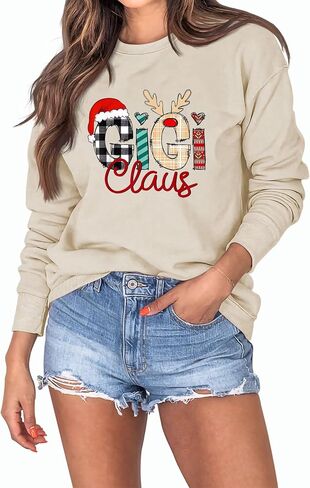 Gigi Christmas Sweatshirt Women Grandma Xmas Long Sleeve Shirt Fall Crewneck Graphic Sweater Grandmother Pullover Tops in Saudi Arabia