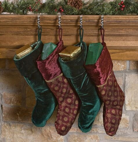 Haute Decor The Original MantleClip® Stocking Holder - 4 Pack (Glitter Red) - Hang Christmas Stockings Safely and Securely from Mantels Up to 3 Inches Thick in Kuwait