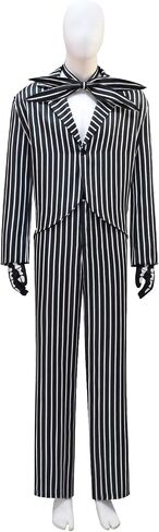 Adult Jack Skeleton Halloween Costume Mens Zebra Black and White Striped Suit with Tie and Gloves in Saudi Arabia