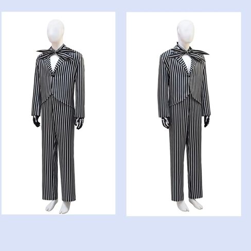 Adult Jack Skeleton Halloween Costume Mens Zebra Black and White Striped Suit with Tie and Gloves in Saudi Arabia