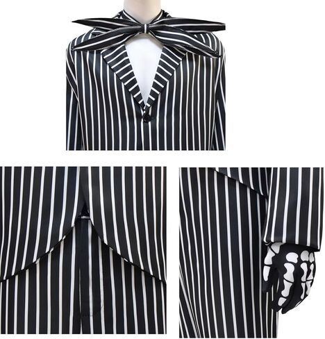Adult Jack Skeleton Halloween Costume Mens Zebra Black and White Striped Suit with Tie and Gloves in Saudi Arabia