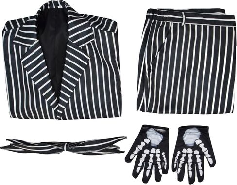 Adult Jack Skeleton Halloween Costume Mens Zebra Black and White Striped Suit with Tie and Gloves in Saudi Arabia
