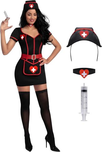 Spooktacular Creations Halloween Nurse Costume Woman, Black Nurse Costume Cardiac Arrest Dress for Halloween Costumes Cosplay in Saudi Arabia