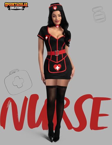 Spooktacular Creations Halloween Nurse Costume Woman, Black Nurse Costume Cardiac Arrest Dress for Halloween Costumes Cosplay in Saudi Arabia