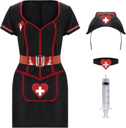Spooktacular Creations Halloween Nurse Costume Woman, Black Nurse Costume Cardiac Arrest Dress for Halloween Costumes Cosplay in Saudi Arabia