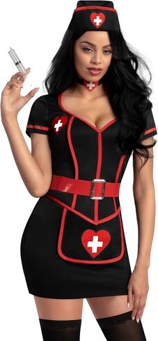 Spooktacular Creations Halloween Nurse Costume Woman, Black Nurse Costume Cardiac Arrest Dress for Halloween Costumes Cosplay in Saudi Arabia