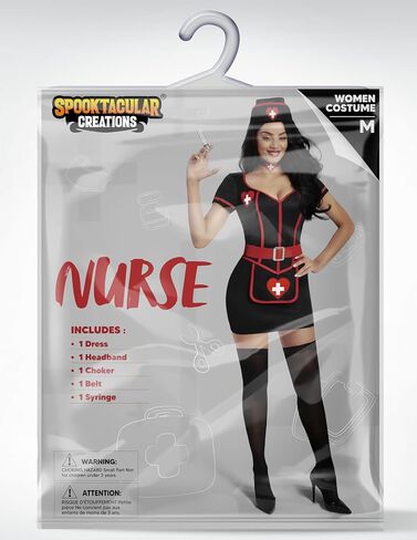 Spooktacular Creations Halloween Nurse Costume Woman, Black Nurse Costume Cardiac Arrest Dress for Halloween Costumes Cosplay in Saudi Arabia
