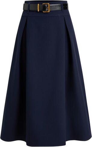 تنورة CIDER مطوية للنساء ماكسي A Line سادة بخصر متوسط ​​مع حزام، تنورة متوسطة الطول أنيقة كاجوال in Kuwait