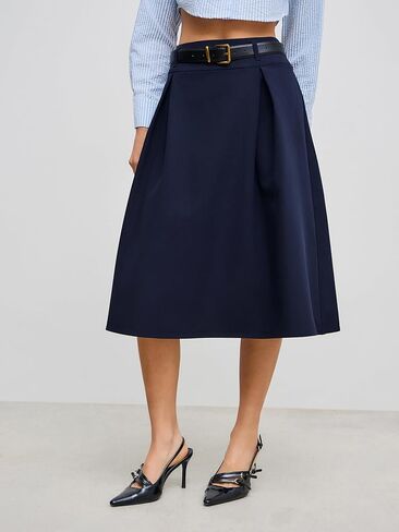 تنورة CIDER مطوية للنساء ماكسي A Line سادة بخصر متوسط ​​مع حزام، تنورة متوسطة الطول أنيقة كاجوال in Kuwait