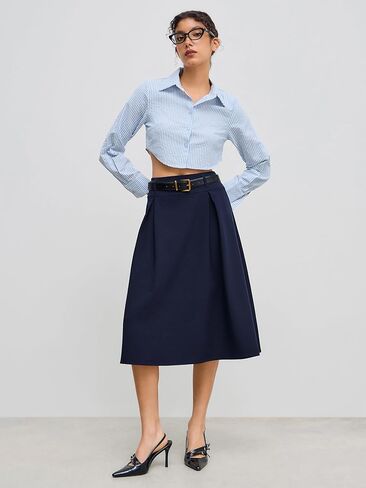 تنورة CIDER مطوية للنساء ماكسي A Line سادة بخصر متوسط ​​مع حزام، تنورة متوسطة الطول أنيقة كاجوال in Kuwait