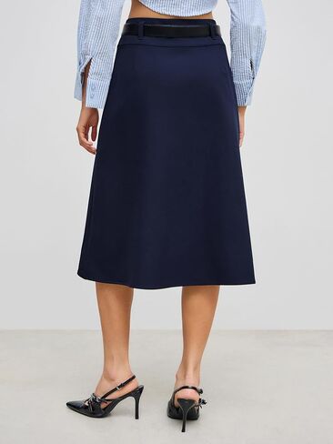 تنورة CIDER مطوية للنساء ماكسي A Line سادة بخصر متوسط ​​مع حزام، تنورة متوسطة الطول أنيقة كاجوال in Kuwait