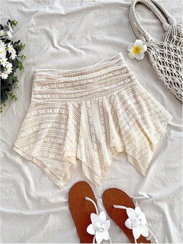 Women's Asymmetrical Lace Flowy Skirt Western Low Waist Mini Skirts in Saudi Arabia