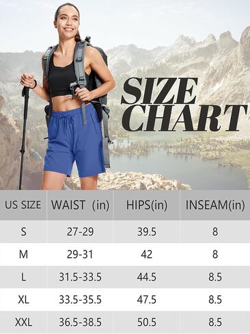 Women's Hiking Shorts Lightweight Quick Dry 8" Golf Shorts Water Resistant Drawstring Shorts in Saudi Arabia