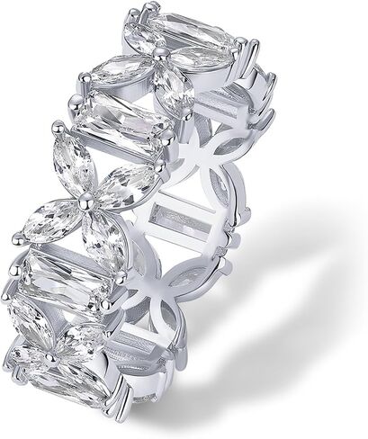 PAVOI 14K Gold Plated Marquise Eternity Rings for Women - Cubic Zirconia Chunky Stackable Wedding Ring - Statement Baguette CZ Gold Wedding Bands for Women - Promise Band Bridal Jewelry in Saudi Arabia