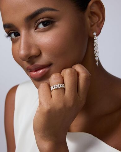 PAVOI 14K Gold Plated Marquise Eternity Rings for Women - Cubic Zirconia Chunky Stackable Wedding Ring - Statement Baguette CZ Gold Wedding Bands for Women - Promise Band Bridal Jewelry in Saudi Arabia