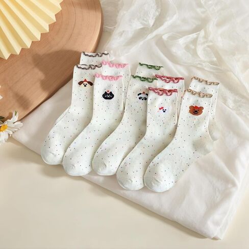 5/10 Pairs Womens Crew Socks Ruffle Patterned Above Ankle Cute Socks in Saudi Arabia