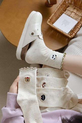 5/10 Pairs Womens Crew Socks Ruffle Patterned Above Ankle Cute Socks in Saudi Arabia
