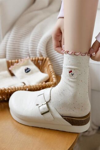 5/10 Pairs Womens Crew Socks Ruffle Patterned Above Ankle Cute Socks in Saudi Arabia
