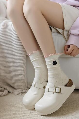 5/10 Pairs Womens Crew Socks Ruffle Patterned Above Ankle Cute Socks in Saudi Arabia