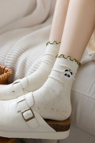 5/10 Pairs Womens Crew Socks Ruffle Patterned Above Ankle Cute Socks in Saudi Arabia