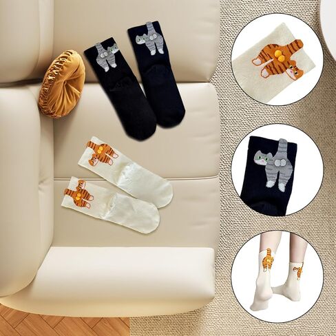 6 Pairs Cat Socks with Balls, Cute and Funny Cat Ball Socks, Comfortable Cotton Crew Socks for Women, Daily Wear, Home, Office, Gift for Cat Lovers in Saudi Arabia