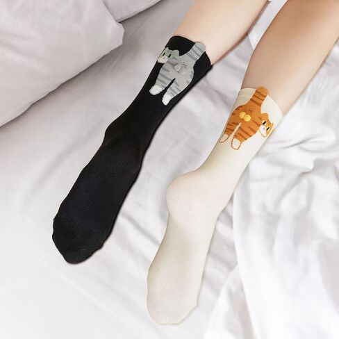 6 Pairs Cat Socks with Balls, Cute and Funny Cat Ball Socks, Comfortable Cotton Crew Socks for Women, Daily Wear, Home, Office, Gift for Cat Lovers in Saudi Arabia