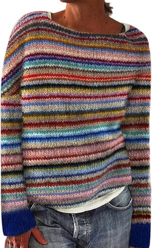 Fair Isle Sweater Women Oversized Vintage Long Sleeve Crewneck Sweater Colorful Fairisle Argyle Knit Pullover Top in Saudi Arabia