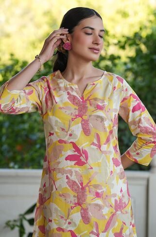 Janasya Indian Women's Cotton Multicolor Floral Print Casual Wear Co-ord Set for Women in Kuwait