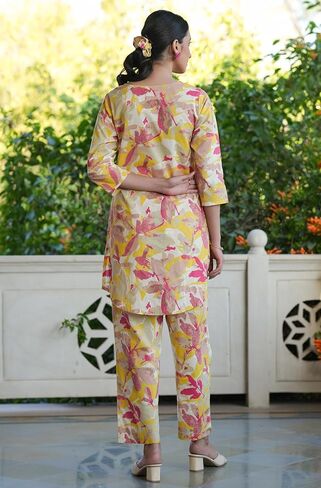 Janasya Indian Women's Cotton Multicolor Floral Print Casual Wear Co-ord Set for Women in Kuwait