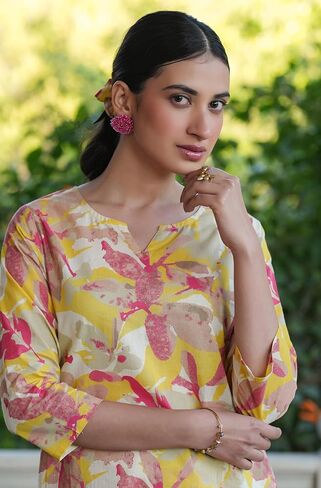 Janasya Indian Women's Cotton Multicolor Floral Print Casual Wear Co-ord Set for Women in Kuwait