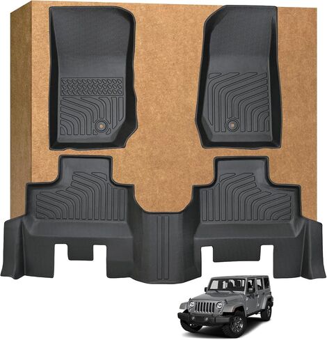 Floor Mats for Jeep Wrangler JK Unlimited 4 Door 2007-2013 (Not for JL or 4XE), TPE Waterproof Non-Slip All Weather Protection Custom in Saudi Arabia
