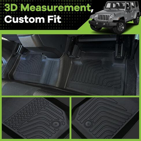 Floor Mats for Jeep Wrangler JK Unlimited 4 Door 2007-2013 (Not for JL or 4XE), TPE Waterproof Non-Slip All Weather Protection Custom in Saudi Arabia