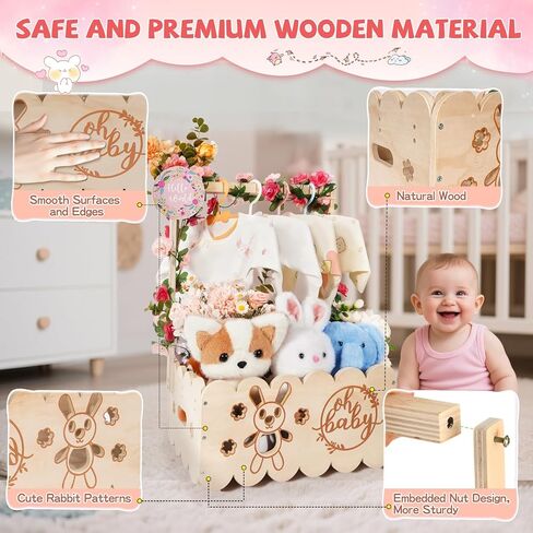 خزانة قفص استحمام خشبي للأطفال، سلة استحمام للأطفال بمقبض وإكليل، قفص خشبي، سلال أطفال سهلة التجميع للأولاد حديثي الولادة والبنات، هدايا الحمل للآباء الجدد in Kuwait