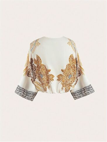 MakeMeChic Women's Vacation Boho Plus Size Blouse Floral V Neck Tie Front Shirt Tops in Saudi Arabia