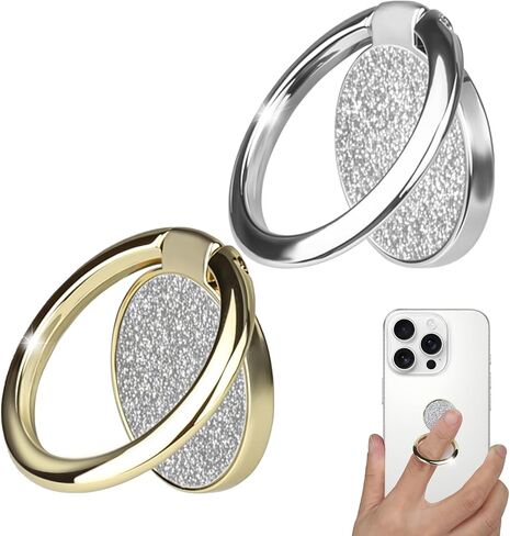 Glitter Cell Phone Ring Holder, Cell Phone Ring Holder Stand, Finger Ring Kickstand 360° Rotation Sparkle Phone Grip for Car Mount Compatible with iPhone Samsung Pixel All Smartphones(Glitter Silver) in Saudi Arabia
