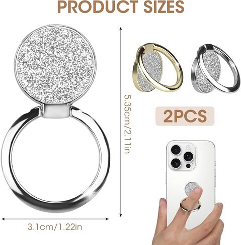Glitter Cell Phone Ring Holder, Cell Phone Ring Holder Stand, Finger Ring Kickstand 360° Rotation Sparkle Phone Grip for Car Mount Compatible with iPhone Samsung Pixel All Smartphones(Glitter Silver) in Saudi Arabia