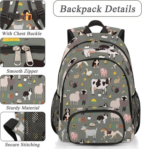 School Backpack for Girls Boys- Waterproof College School Bag Bookbag Daypack Travel Backpack for Woman Man,Cute Farm Animal in Saudi Arabia