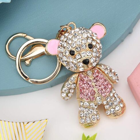 Pssopp Rhinestone Keychain Lovely Bear Metal Key Ring Stylish Pendant Bear Hanging Pendants for Car Purse Backpack in Saudi Arabia