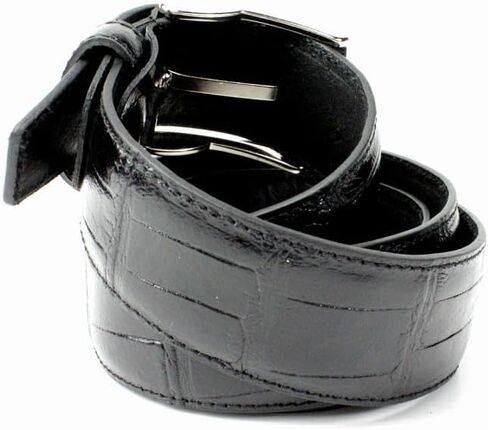 حزام تمساح إيطالي كاجوال للرجال من Ivan Troy | حزام فستان مع إبزيم فضي كلاسيكي من الجينز in Kuwait