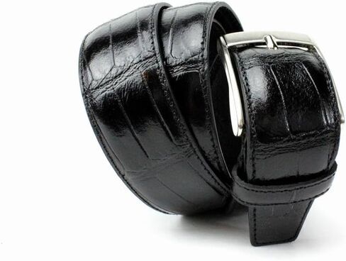 حزام تمساح إيطالي كاجوال للرجال من Ivan Troy | حزام فستان مع إبزيم فضي كلاسيكي من الجينز in Kuwait