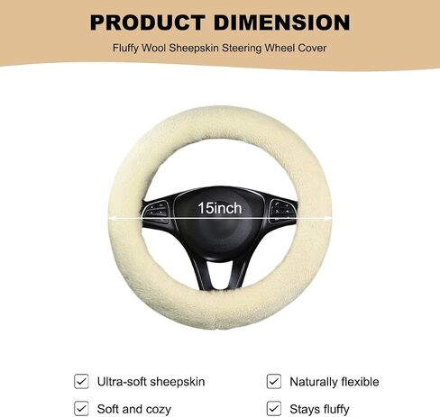 Fluffy Car Steering Wheel Cover, 15 Inch Soft Warm Plush Anti-Slip Furry Wheel Protector, Universal Fuzzy Comfortable Steering Wheel Covers for Winter, Car Accessories (Gray) in Saudi Arabia