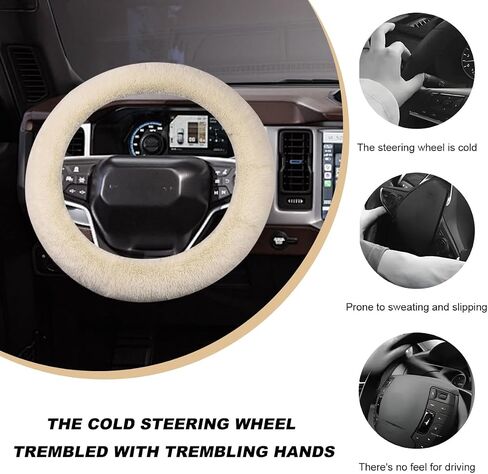 Fluffy Car Steering Wheel Cover, 15 Inch Soft Warm Plush Anti-Slip Furry Wheel Protector, Universal Fuzzy Comfortable Steering Wheel Covers for Winter, Car Accessories (Gray) in Saudi Arabia