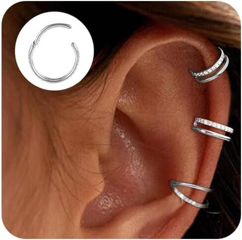 16G Cartilage Double-Hoop Earrings for Women Helix Conch Piercing Jewelry 14K Gold Plated Tragus Piercing Cubic Zirconia Double Hoop Earring in Saudi Arabia