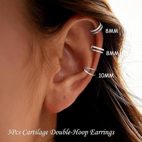 16G Cartilage Double-Hoop Earrings for Women Helix Conch Piercing Jewelry 14K Gold Plated Tragus Piercing Cubic Zirconia Double Hoop Earring in Saudi Arabia