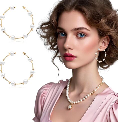 Giantree بيرل هوب أقراط للنساء، 7MM سميكة اللؤلؤ الأطواق، أقراط اللؤلؤ خفيفة الوزن سوبر ضخمة دائرة اللؤلؤ هوب أقراط، أقراط متدلية أنيقة المرأة مجوهرات الزفاف هدية لها (نمط أ) in Saudi Arabia