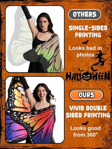 MADHOLLY Couples Halloween Costumes - Double Sided Printing Butterfly Wings for Women, Vest Hat Butterfly Catcher for Men in Kuwait